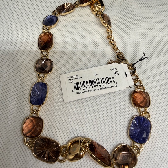 Anne Klein Gold-Tone Necklace with Blue and Brown Oval Crystals - Picture 3 of 4